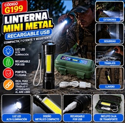 LINTERNA MINI LED METAL EN CAJA VERDE RECARGABLE HA62235