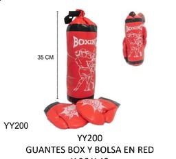 BOLSA DE BOXEO CUERINA CON GUANTE INFANTIL 35 CM  EN RED BOXING YY200