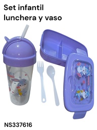 SET INFANTIL LUNCHERA CON CUBIERTO MAS VASO CON PICO SILICONA NS337616