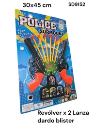 REVOLVER X 2 EN BLISTER POLICE TIRA DARDOS CON CHUPETE SD9152