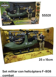 SET DE COMBATE CON HELICOPTERO F-808 EN CAJA 25X15 CM EQUIPO ELITE 55531
