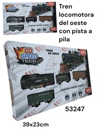 TREN A PILA CON RIELES LOCOMOTORA DEL OESTE CAJA 32X20CM GO ESPEED 53274