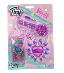 TELEFONO, RELOJ MAQUILLAJE C/ GLITER Y UÑAS POSTIZAS EN BLISTER TINY 3292