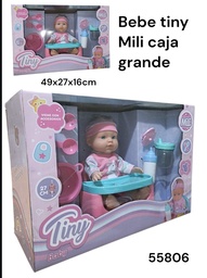 BEBE TINY MILI EN CAJA 40X27X16CM CON ACCESORIOS PARA COMER 55806