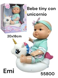 BEBE TINY CON UNICORNIO MI PRIMER BAÑO EMI EN CAJA 55800