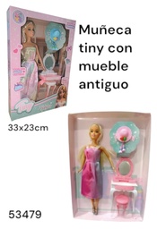 MUÑECA TINY CON MUEBLE ANTIGUO EN CAJA 33X23CM 53479