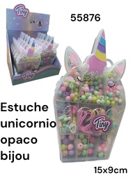 ESTUCHE PLASTICO OPACO UNICORNIO TINY CON ACCESORIO PARA BIJOU 15X9CM 55876