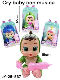 CRY BABY MUSICAL CON CHUPETE Y MAMADERA CON DISFRAZ 16CM JY-25-567