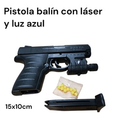 PISTOLA BALIN CON LASER Y LUZ AZUL 15CM EN BOLSA