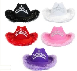 SOMBRERO TERCIOPELO C/ CORONA Y PLUMAS COLORES VARIOS HA1184