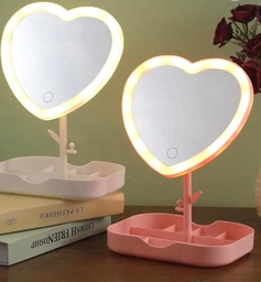 ESPEJO LED 3 TONOS CORAZON CON BASE GUARDA JOYAS HA1588
