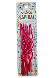 VELA DE CUMPLEAÑOS ESPIRAL ROJAS CON RAYAS BLANCAS X10 850E