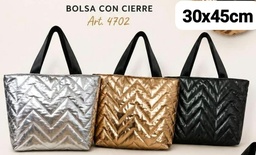 CARTERA COSTURA ZIGZAG METALIZADA CON CIERRE 30X45CM