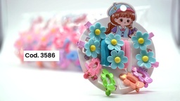 SET HEBILLA PICO X8 CON 6 COLITAS Y APLIQUE FLOR EN BLISTER 3586
