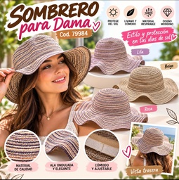 SOMBRERO DAMA CAPELINA VOLADO ALAS GRANDE RAYADO COD 26-5