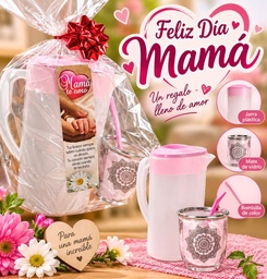 SET DIA DE LA MADRE JARRA PLASTICA TAPA COLOR C/ MATE DE VIDRIO Y BOMBILLA COLOR