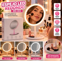 ESPEJO REDONDO CON LUZ RECARGABLE TACTIL CON BASE REDONDA WD-003