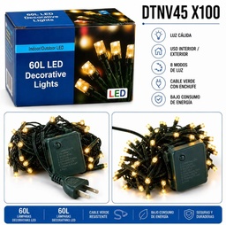 LUZ ARROZ CABLE VERDE 60 LEDS CALIDAS 6 MTS 8 FUNCIONES DT-NV45