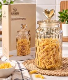 FRASCO DE VIDRIO AMARILLO TAPA CON CORAZON 22CM EN CAJA  HW73763