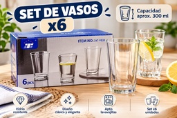 SET DE VASOS DE VIDRIO LISOS X6 EN CAJA XT-Y031