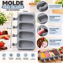 MOLDE DE SILICONA PARA HELADO X4 COLORES VARIOS 27X15CM KC59481
