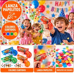 LANZA PAPELITO PISTOLA ACCIONADO CON AIRE COLORES SURTIDO