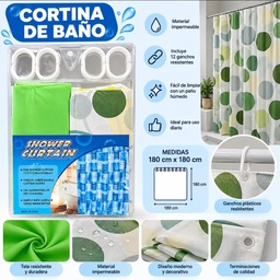 CORTINA DE BAÑO CON GANCHO Y PROTECTOR 180X180CM EN BLISTER BA8154