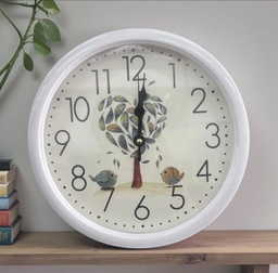 RELOJ DE PARED 23CM MARCO DE COLOR C/ ARBOL Y PAJAROS EN CAJA HW14112