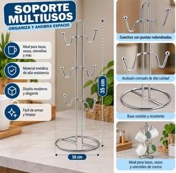 PORTA TAZA DE ACERO HASTA 6 TAZAS 35CM HW72541