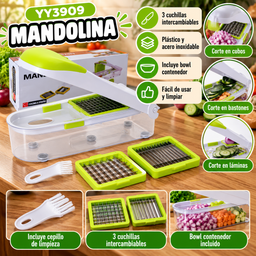 [YY3909] MANDOLINA COCINA Y DISEÑO C/ 3 CORTANTES Y 1 CEPILLO YY3909