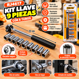 [RJ4617] KIT 9 PZAS LLAVE + 8 TUBOS EN BLISTER