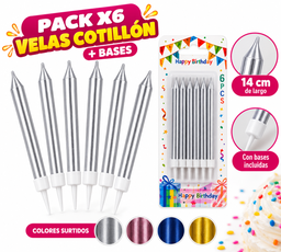 [RJ4679] PACK X6 VELAS METALIZADAS + BASES EN BLISTER