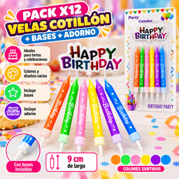[RJ4680] PACK X12 VELAS DE CUMPLEAÑOS + CARTELITO HAPPY BIRTHDAY